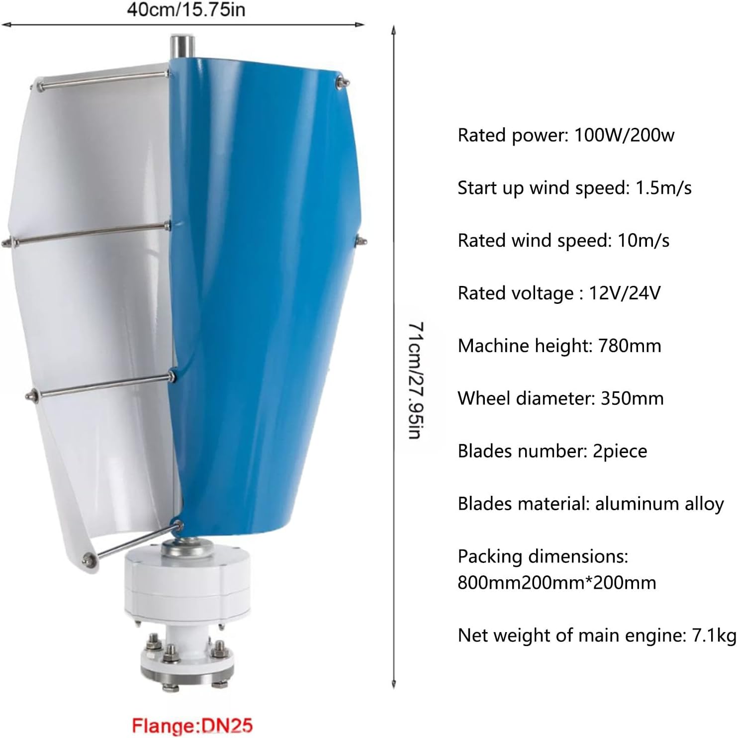 Vertical Wind Power Turbine Generator Kit,12V/24V Helical-Maglev Shaft Wind Turbine Generator with Charge Controller, Home Three Phase-Permanent Magnet Generator, Commercial Industrial Energy Supply,E
