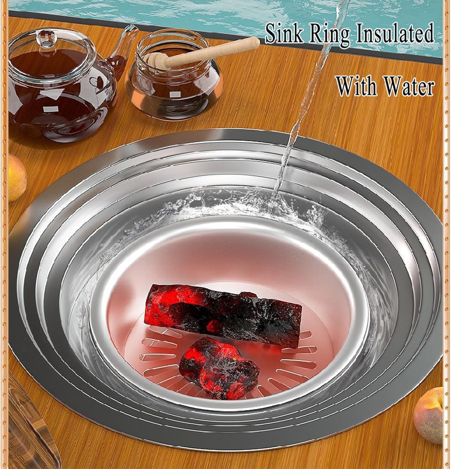 TemkIN Patio Fire Pit Table, 3-in-1 Portable Wood Burning Fire Pit Square Table with Lid & Poker, Small Firepits for Outside Camping Picnic Cooking BBQ, Picture colour