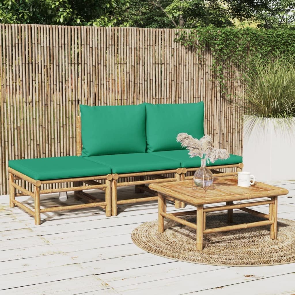 4 Piece Patio Lounge Set with Green Cushions Bamboo,Elegant Bamboo Patio Lounge Set: Comfort and Style for Your Outdoor Space Patio Furniture Sets, Outdoor Furniture Sets
