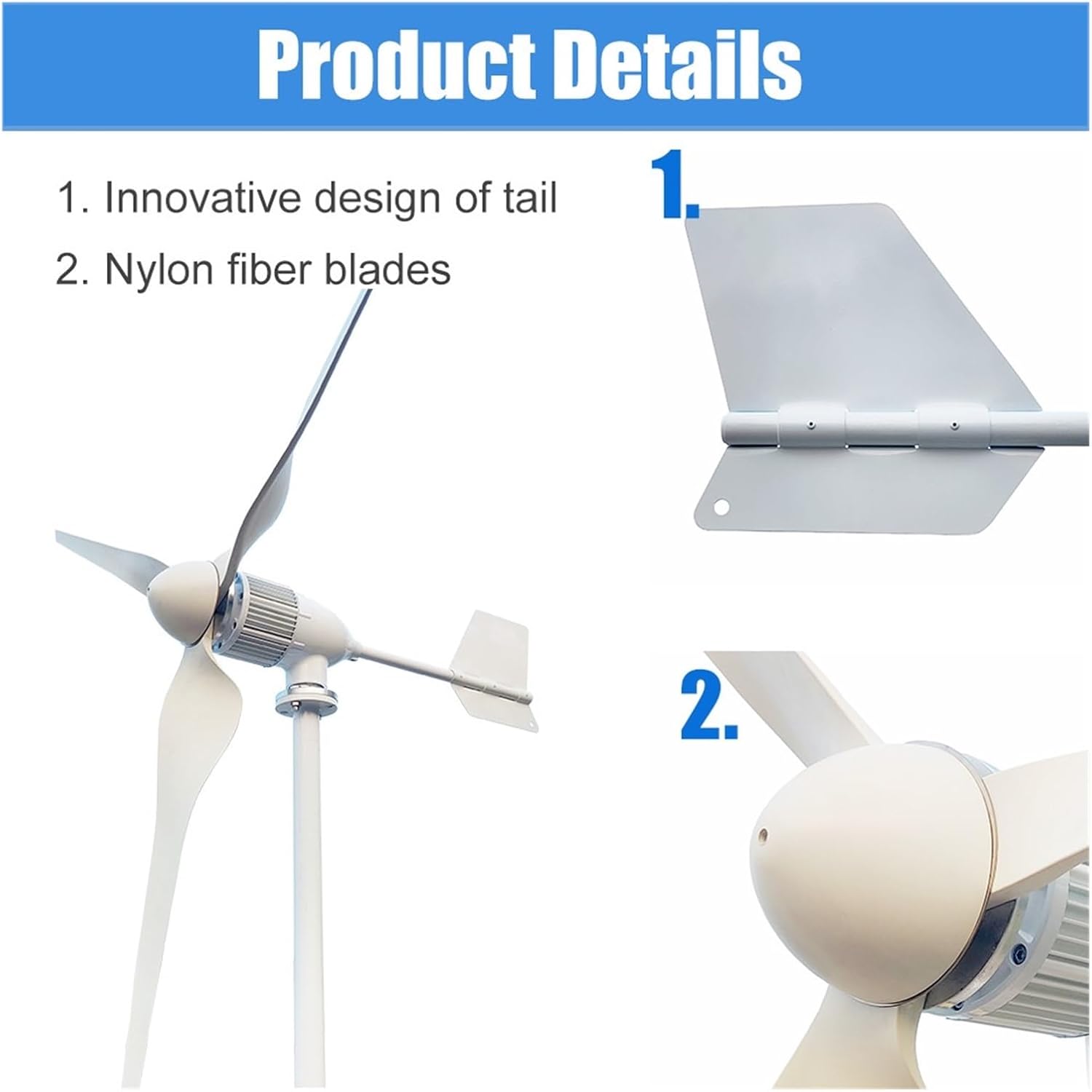 High Power 6KW Horizontal Axis Wind Turbine Generator Magnetic Generator 24V 48V 96V Home Appliance Farm Low Starting Speed for Home(with Hybrid Charger,48V)