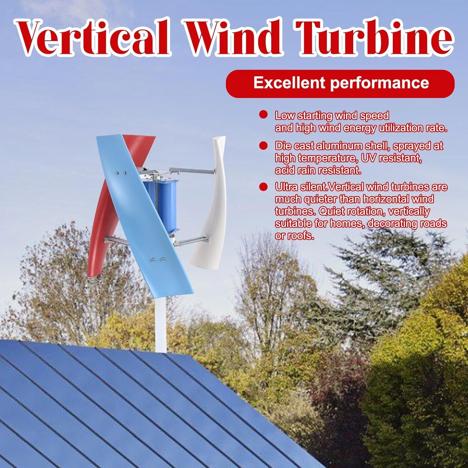 Wind Turbine Kit | 3000W Vertical Wind Mill Turbine Generator Kit,3 Leaves, Safe, Quiet Small Windmill for Home, Farm, RVs, Boats, Street Lighting