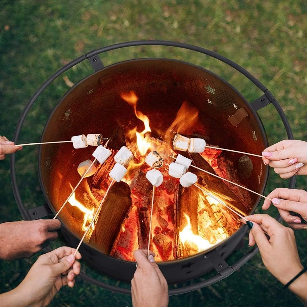 Garden Fire Pit Grill Bowl Grill Barbecue Rack Round Outdoor Fire Pit, Wood Burning Patio & Backyard Firepit with Mesh Spark Screen and Fireplace Poker, for Camping Picnic Outdoor Fire Pits