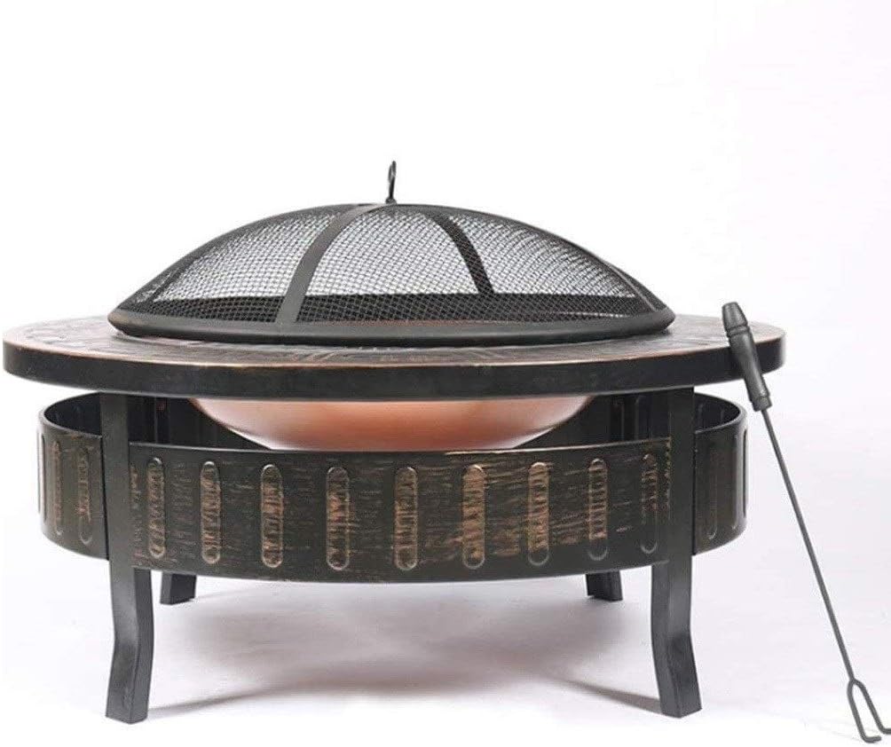 Outdoor Metal Firepit Round Table d Patio Garden Stove Wood Burning Fire Pit with Spark Screen, Log Poker and Cover,Outdoor Fire Pits