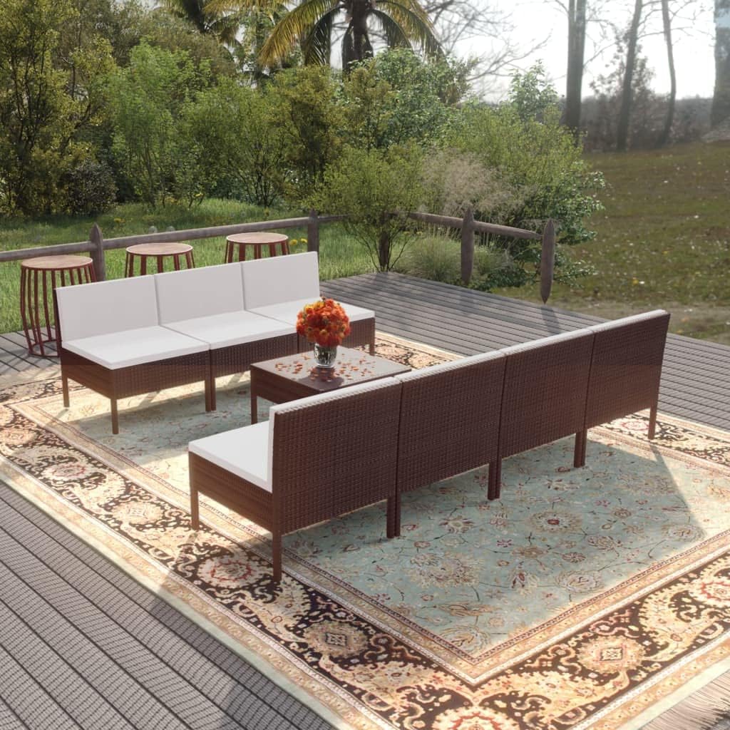 Patio Set 8 Piece Patio Lounge Set with Cushions Poly Rattan Brown