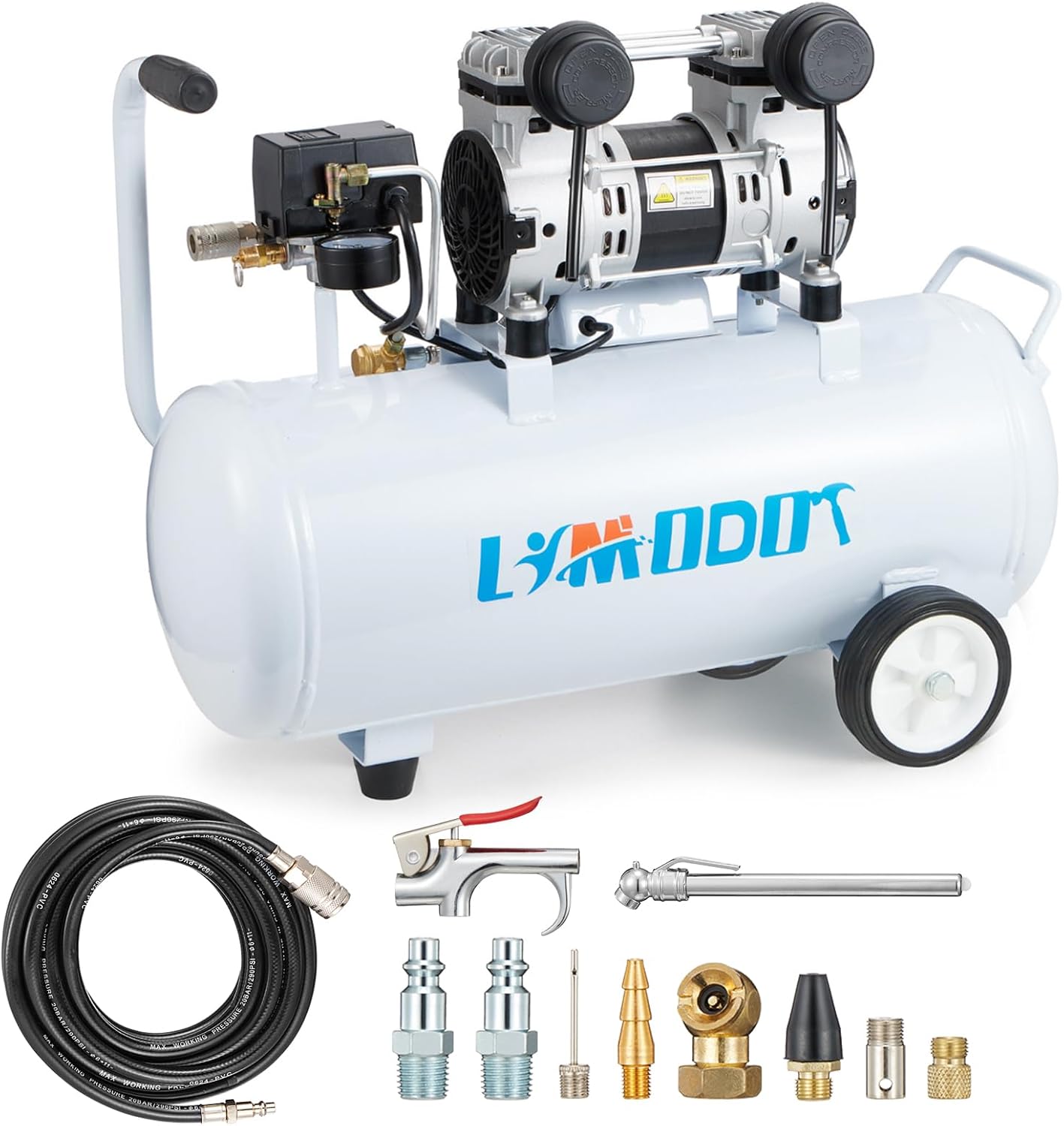 Quiet Air Compressor, Only 68dB, 8 Gallon Steel Tank, 2.8CFM @ 90PSI, Oil-Free, Electric Air Compressor Perfect for Woodwork Nailing, Garage, Car, Pneumatic Tool, Includes 11 Accessories