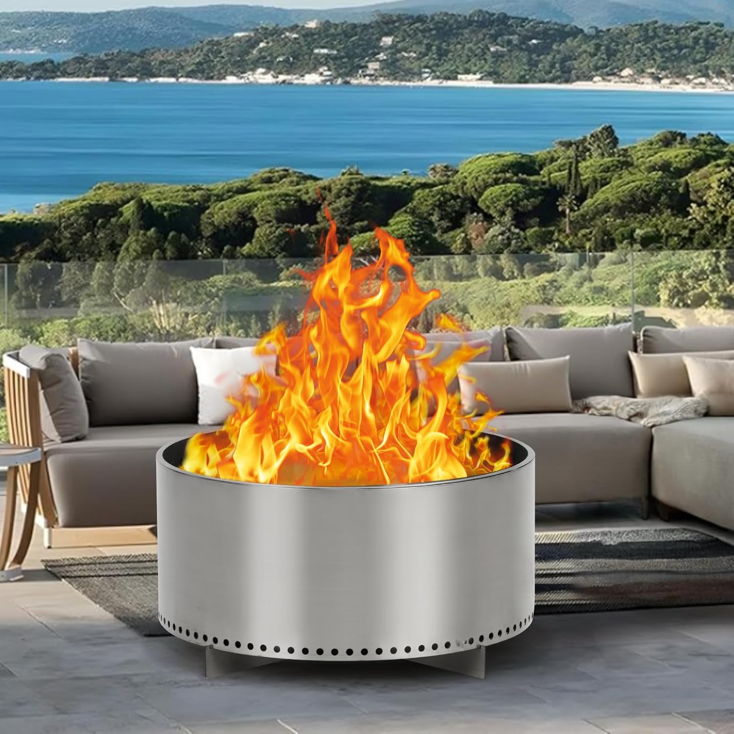 Portable Stainless Steel Outdoor Firepit with Air Switch - Ideal for Camping, Patio, Garden Fireplace - Wood Burning with Removable Stand and Ash Pan