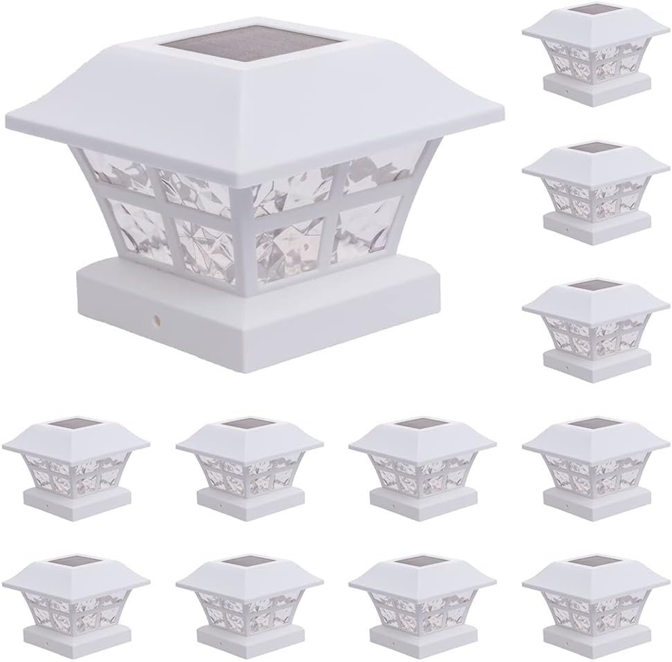 GreenLighting Evolve White Outdoor Post Cap Lights - 4x4/5x5 Post Caps Fits PVC/Vinyl - Waterproof Solar LED - 12 Pack