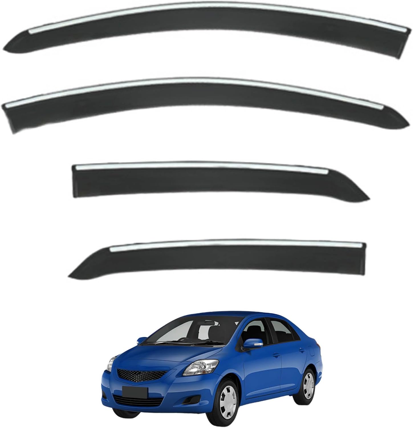 Window Deflectors for Toyota Yaris Sedan MK2-XP90 2006-2010, Sun Rain Guard Window Visors Vent Shades with Bright Stripes Car Accessories