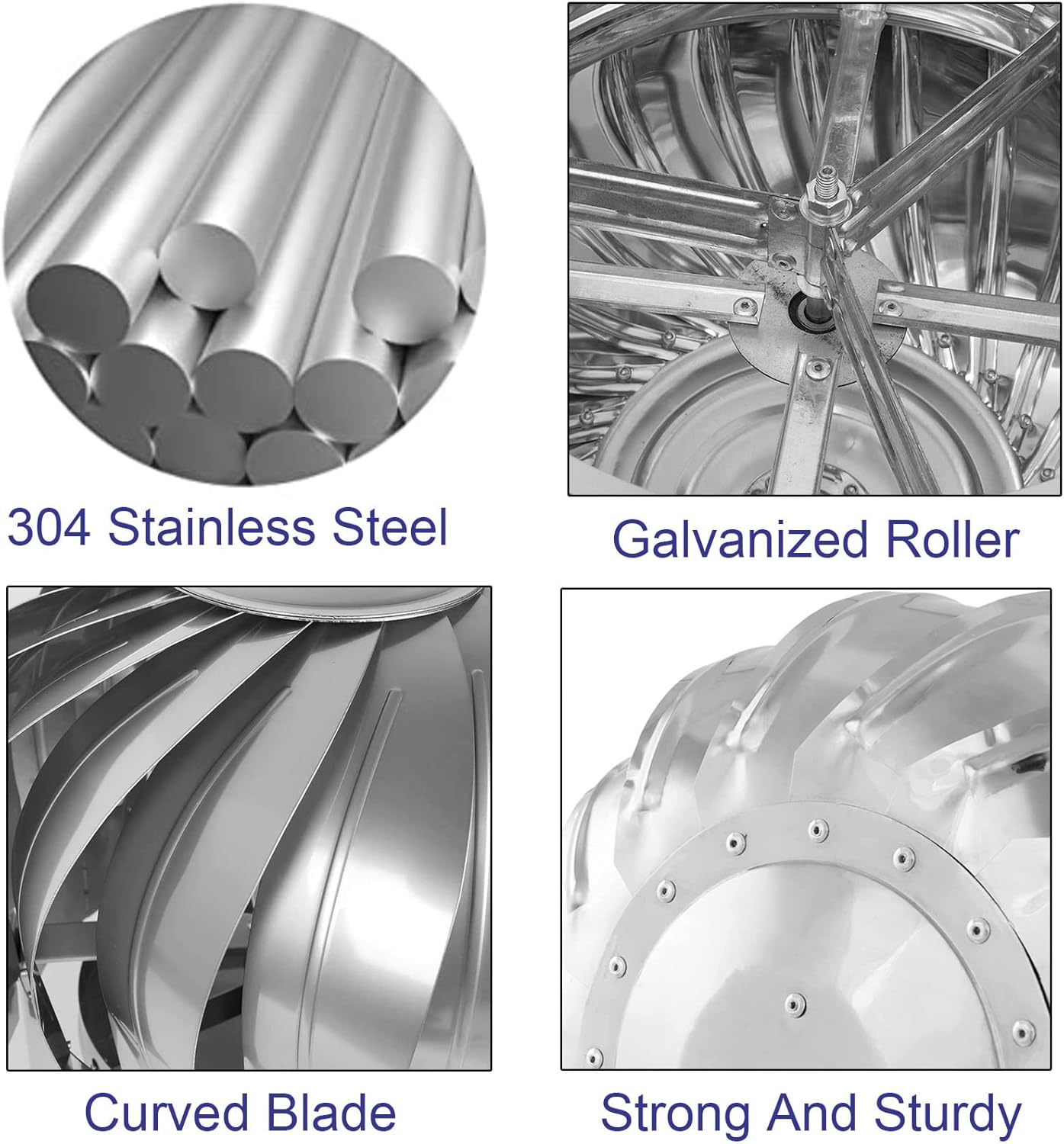 1Pcs Wind Turbines Vents, Galvanized Turbines Internally Braced Wind Turbines, 4 10 12 inch Easy to Install Unpowered Rotation Rainproof Ventilator Chimney Cap for Houses,200Mm