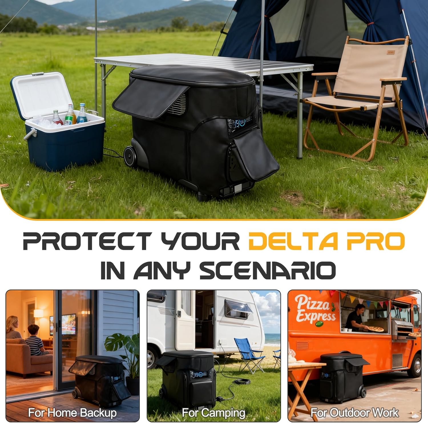 Protective Cover Compatible with DELTA Pro & Extra Battery, Waterproof Dustproof Storage Case with Top Compartment, Transparent Window & Adjustable Strap for Outdoor Indoor Use