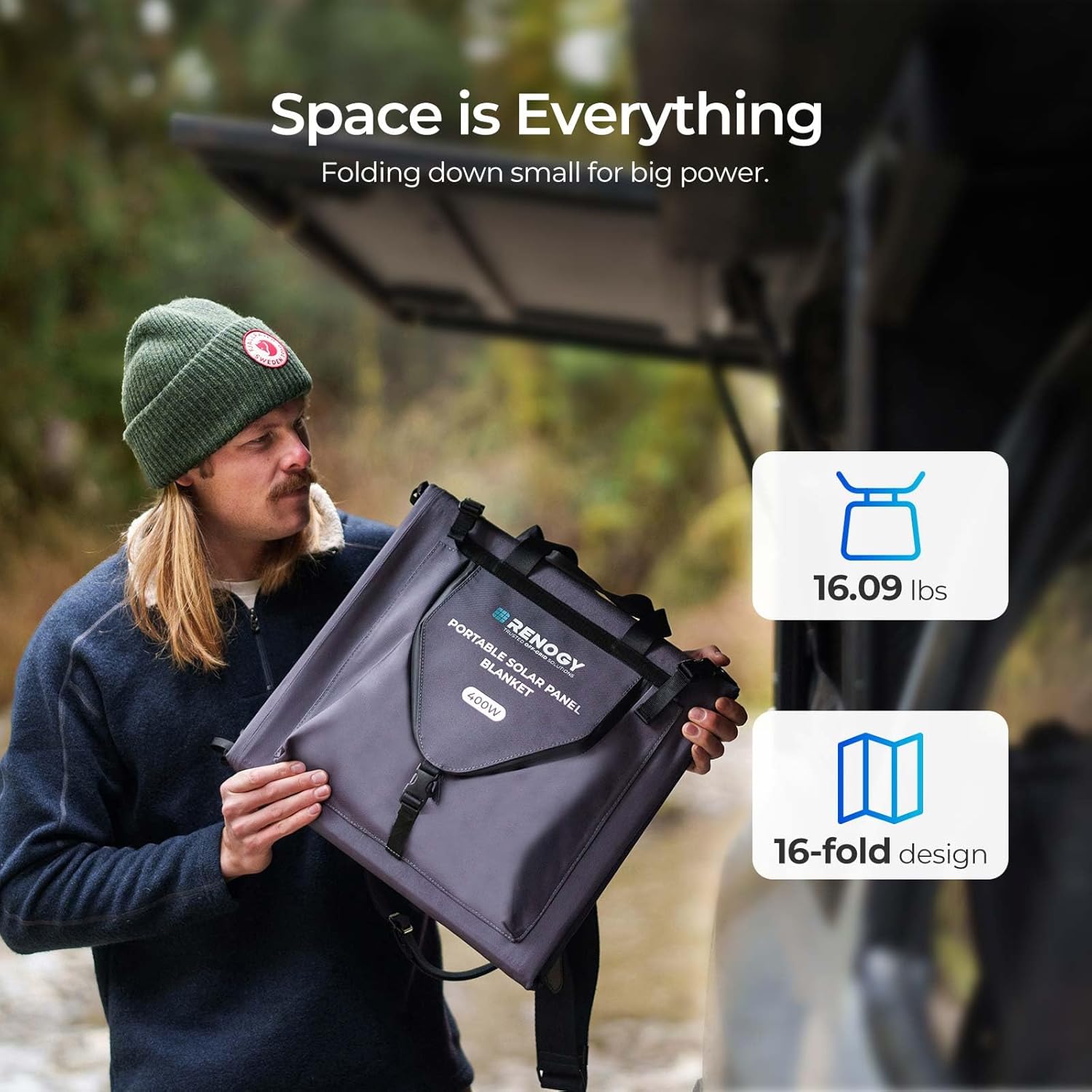 Renogy 400 Watt Solar Panel Blanket, N-Type Portable Foldable Solar Panels 25% High Efficiency, Lightweight 16-Fold Space-Save, Fast Setup for Camping, RV, SUV, Pickup Truck, Marine, Off-Grid Outdoor