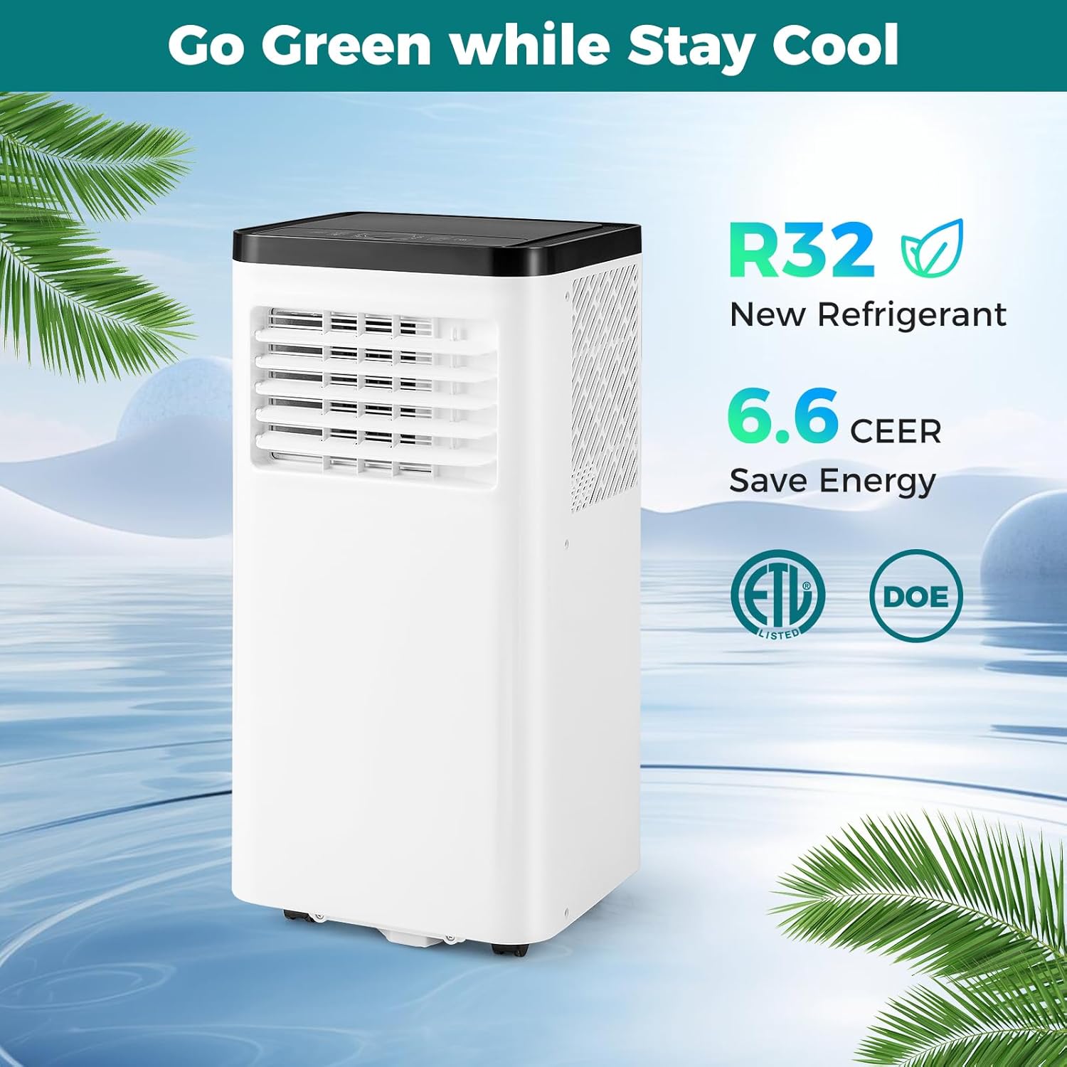 GOFLAME 10000 BTU Portable Air Conditioner, 3-in-1 AC Unit w/Dehumidifier, Cool, Fan, 350 Sq.FT Cooling Area, Air Cooler with Control Panel & Remote Control, Sleep Mode & 24H Timer