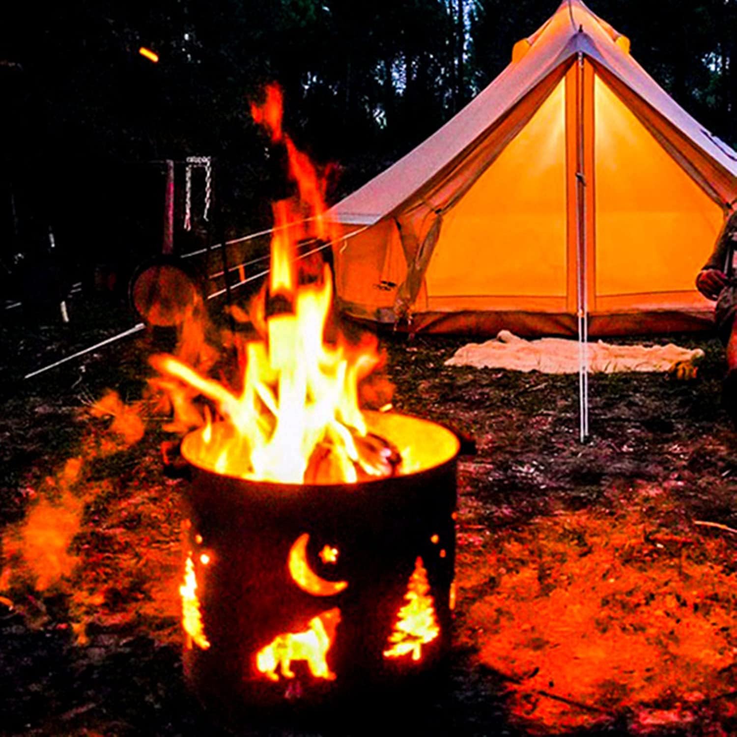 Portable Fire Pit, Outdoor Bonfire Wood Burning Fire Pits, Round Wrought Iron Firepits, Durable Metal Heating Basin for Patio Backyard Garden Beach Camping Park