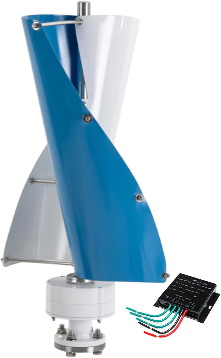 800W with 2 Blade Blue Spiral Wind Generator Kit 12V 24V 48V with Charge Controller Wind Power Generator for Home,Street Lighting,12v