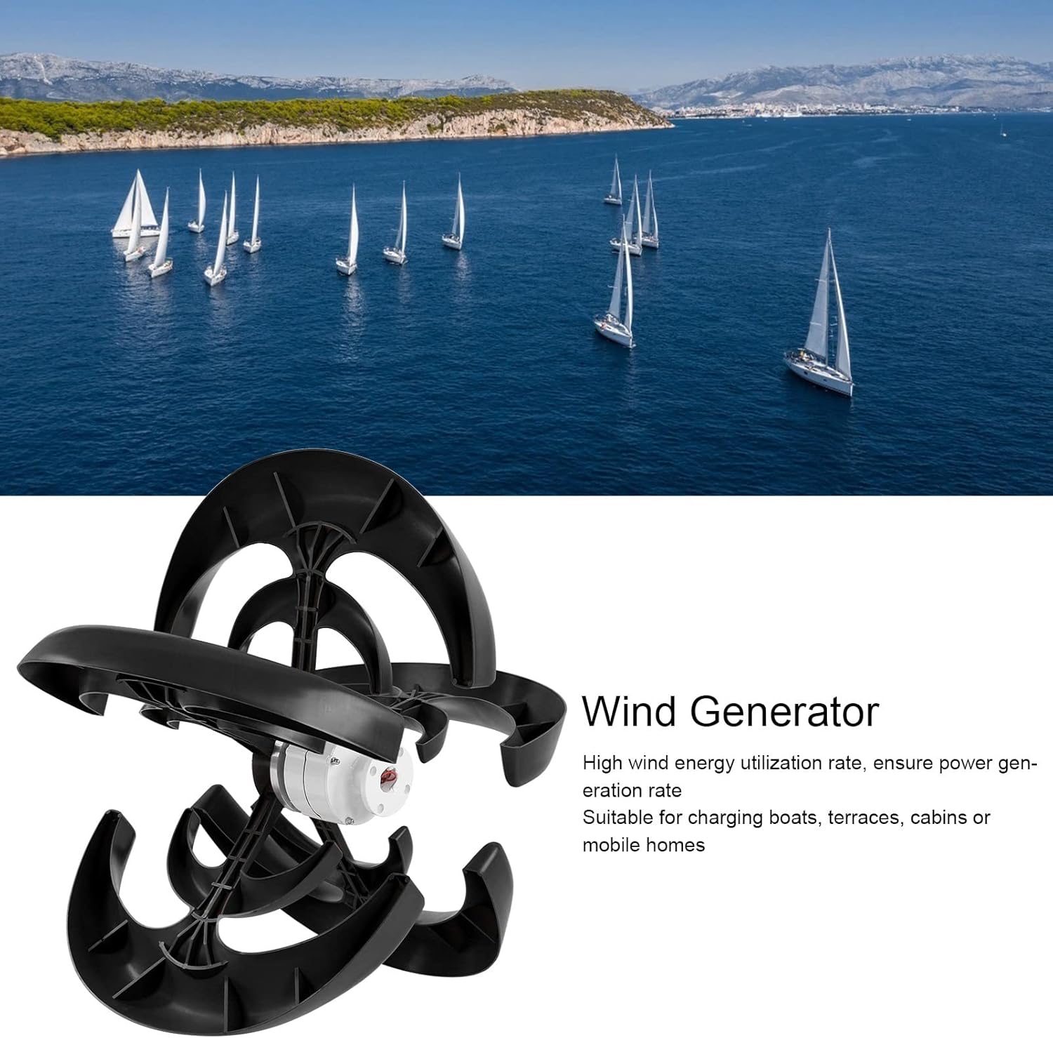 Luqeeg 1200W Wind Turbine Generator, 12V 24V 48V Wind Vertical Axis Generator with Controller, 5 Leavies Wind Turbine Generator Kit for Boats, Terraces, Cabins(1)