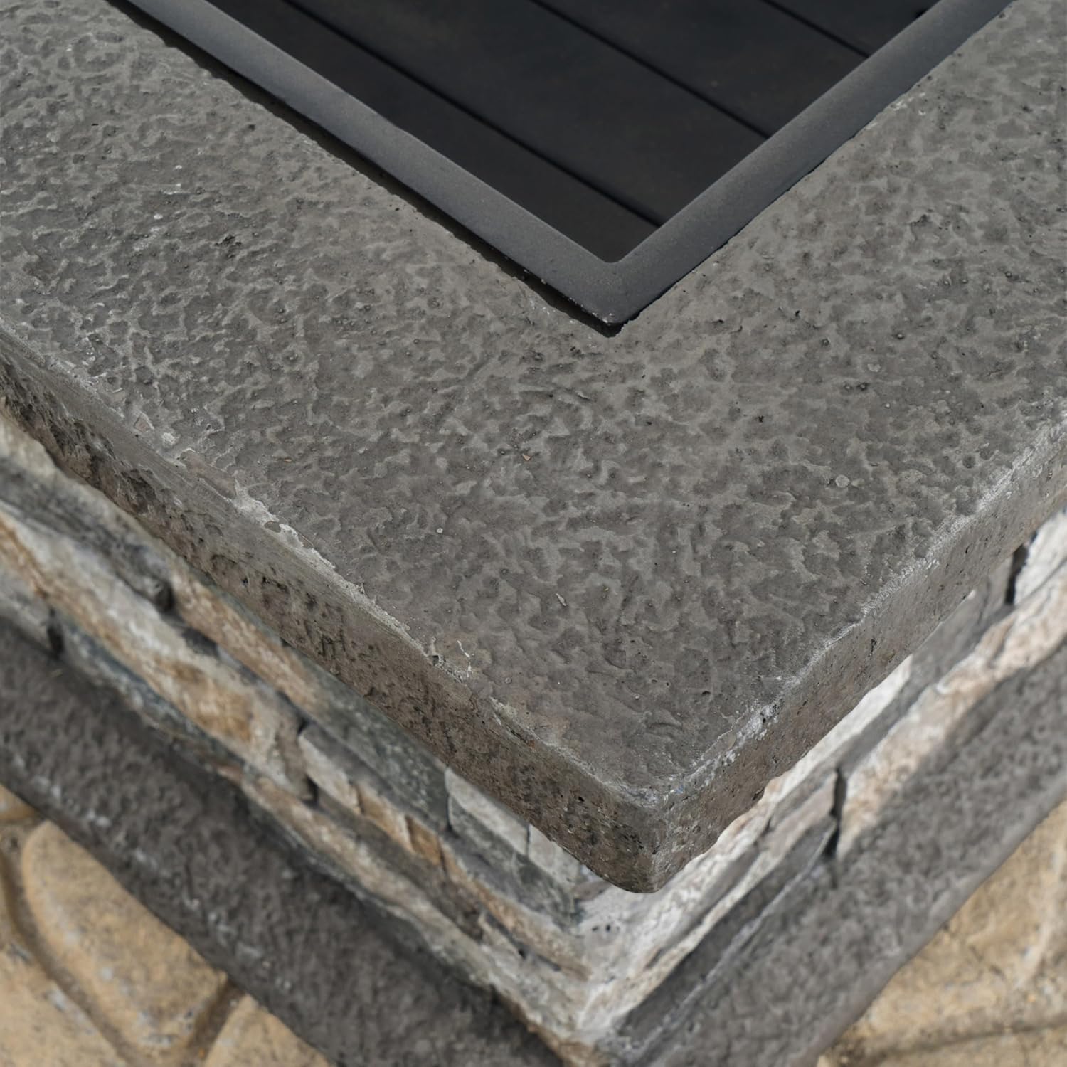 28-inch Square Outdoor Fire Pit, Stone Gray MGO Fire Pit Table with Mesh Cover & Poker Tool, No Assembly Required Patio Heater for Garden Deck 54537.00