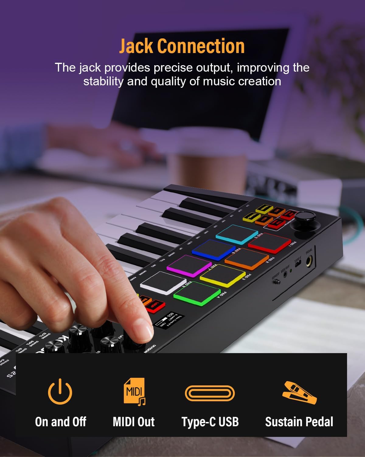 MIDI Keyboard Controller, 25 Key Rechargeable MIDI Keyboard with 8 Backlit Drum Pads, 8 Knobs, OLED Display, DAW Integration, MIDI Controller for Music Production