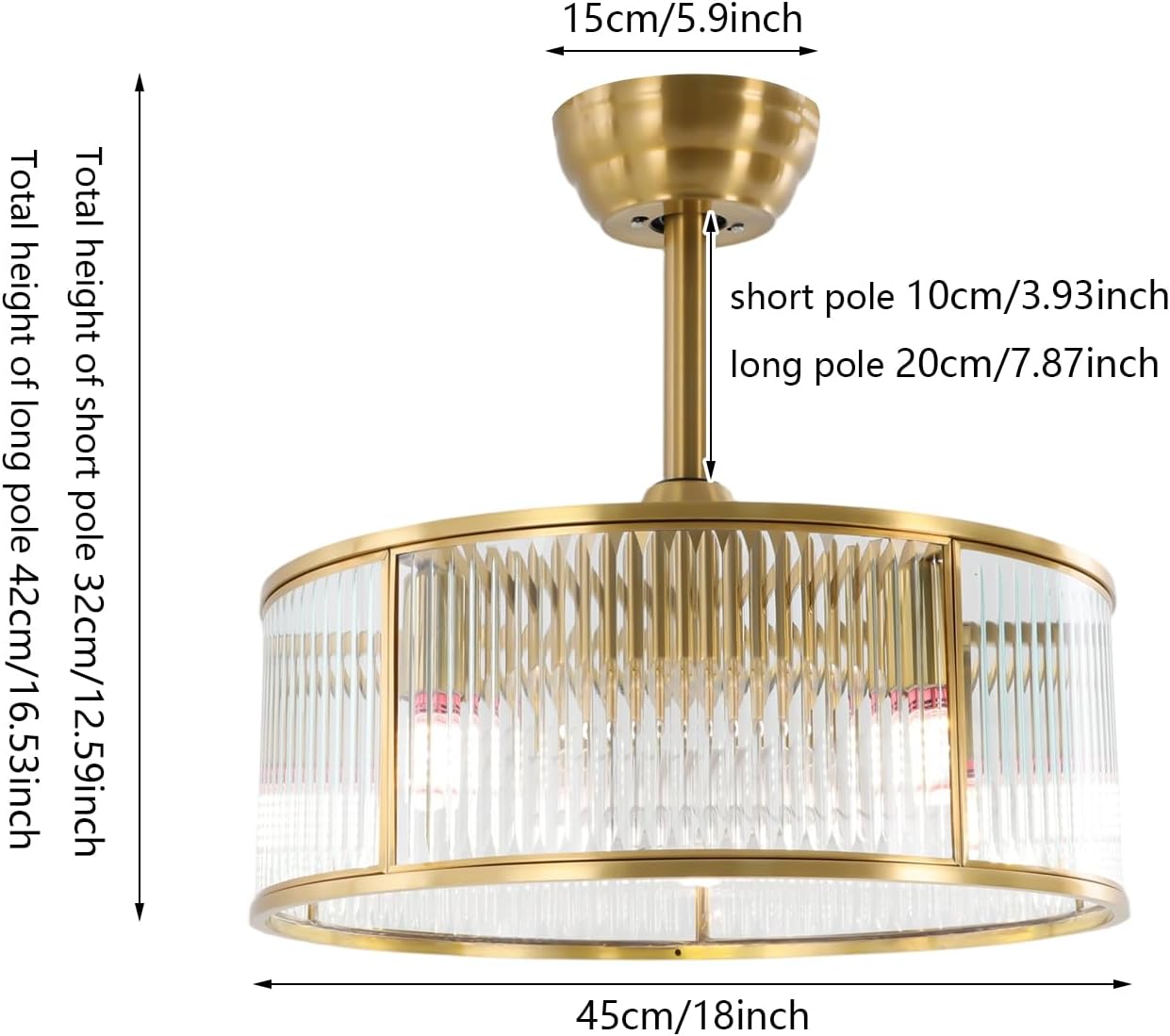 18 Inch Gold Fandelier Crystal Ceiling Fan with Light, Enclosed Modern Ceiling Fan Industrial Caged Chandelier Fan with 6-Speed Reversible for Bedroom Living Room Dining Room Kitchen Indoor