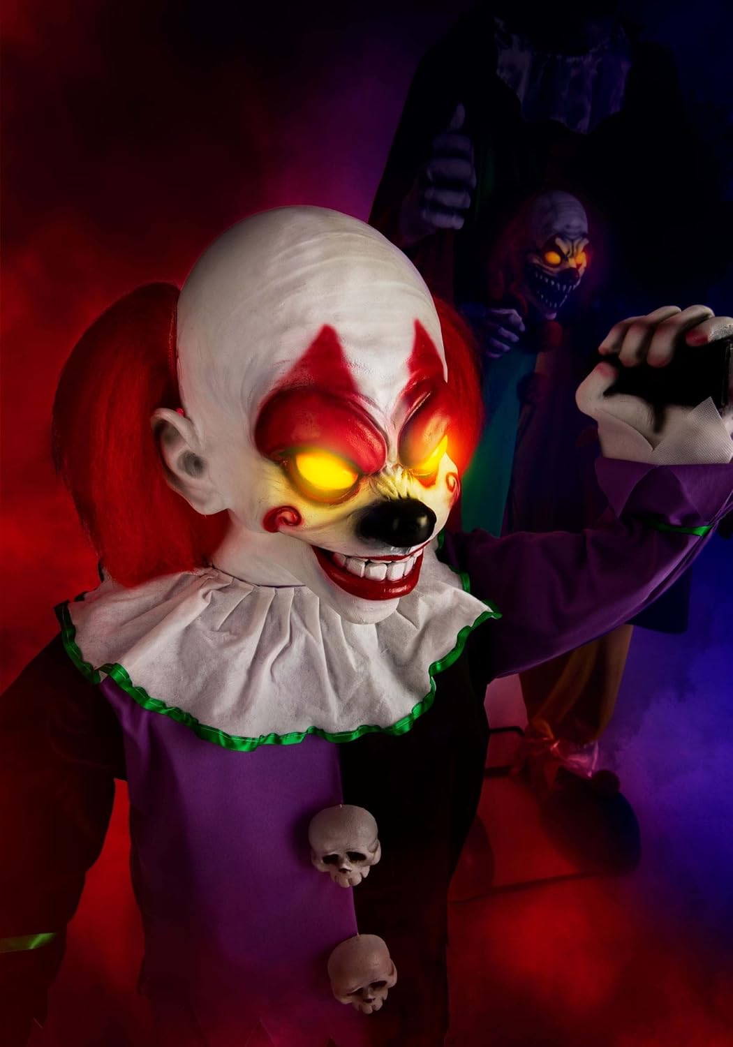 Fun Costumes 4FT Little Killer Clown w/Knife Animatronic Decoration, Lifelike Step-pad Activated Clown Halloween Decoration
