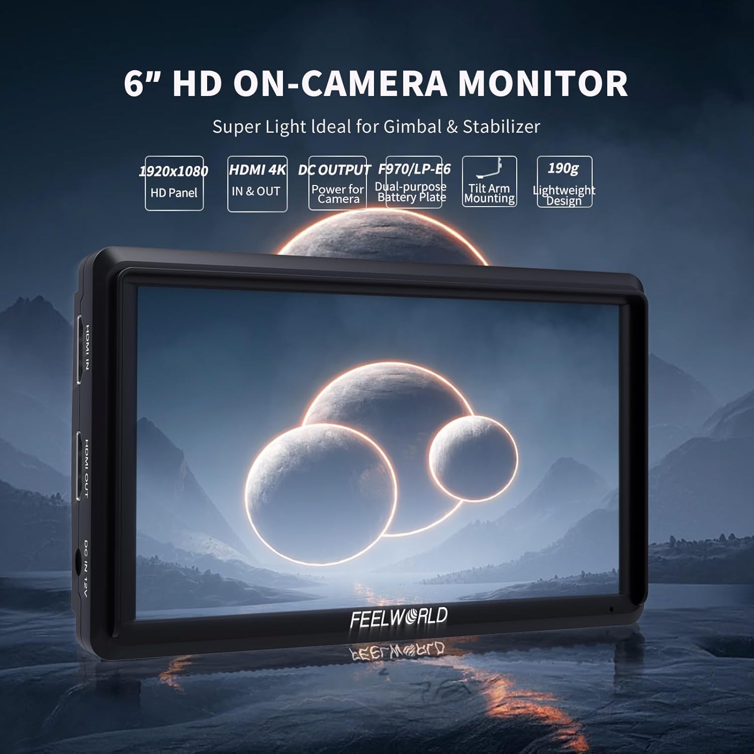 FEELWORLD S55 6 inch Camera DSLR Field Monitor Small Full HD 1920x1080 IPS LUT Video Peaking Focus Assist with 4K HDMI 8.4V DC Input Output Professional Video Accessories