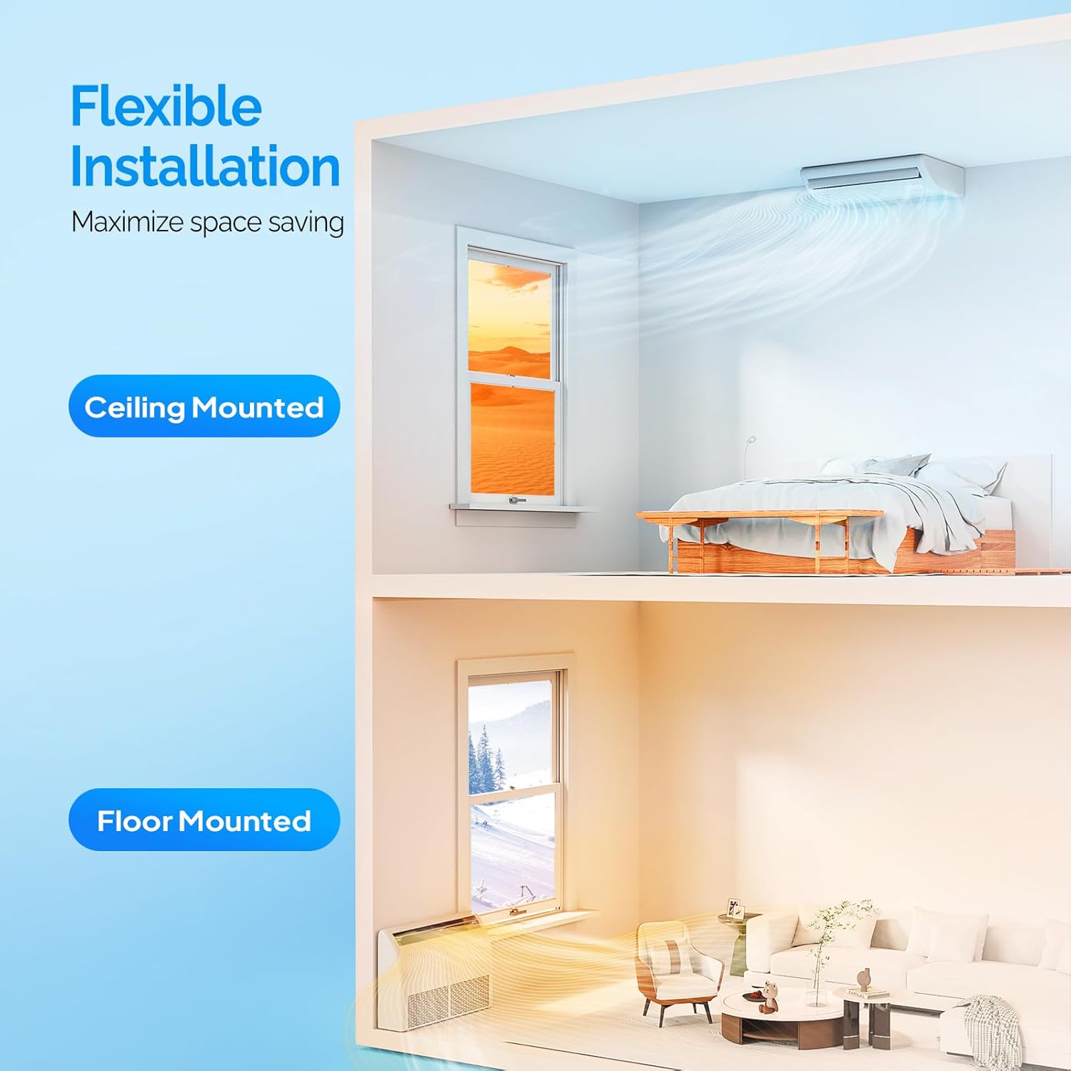 ROVSUN 18000 BTU Smart WIFI Floor Ceiling Mini Split AC/Heating System with Inverter & APP Control, 23 SEER2 Ductless Air Conditioner with Pre-Charged Condenser, Heat Pump & Installation Kit, 230V