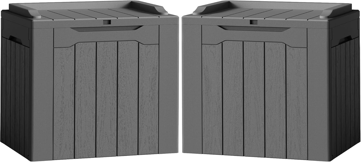 Flamaker 2 Pack Deck Box 31 Gallon Waterproof Resin Storage Box with Lid Indoor Outdoor Delivery Box Storage Bin for Patio Cushions (Grey)
