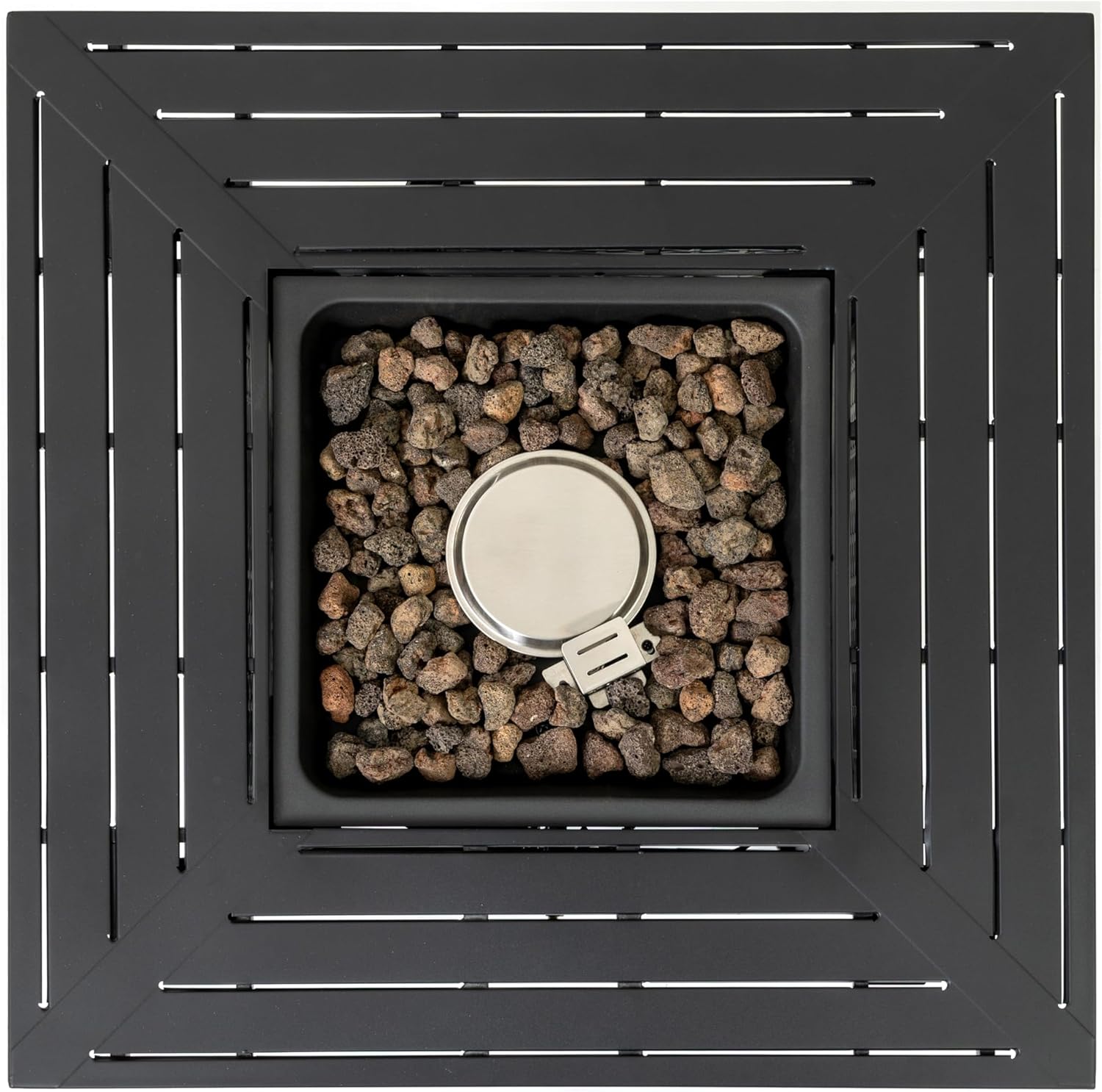 28-inch Iron Square Propane Fire Pit Table, Outdoor Gas Fire Pit Table, Wicker Design, Propane Powered with Decorative Rocks