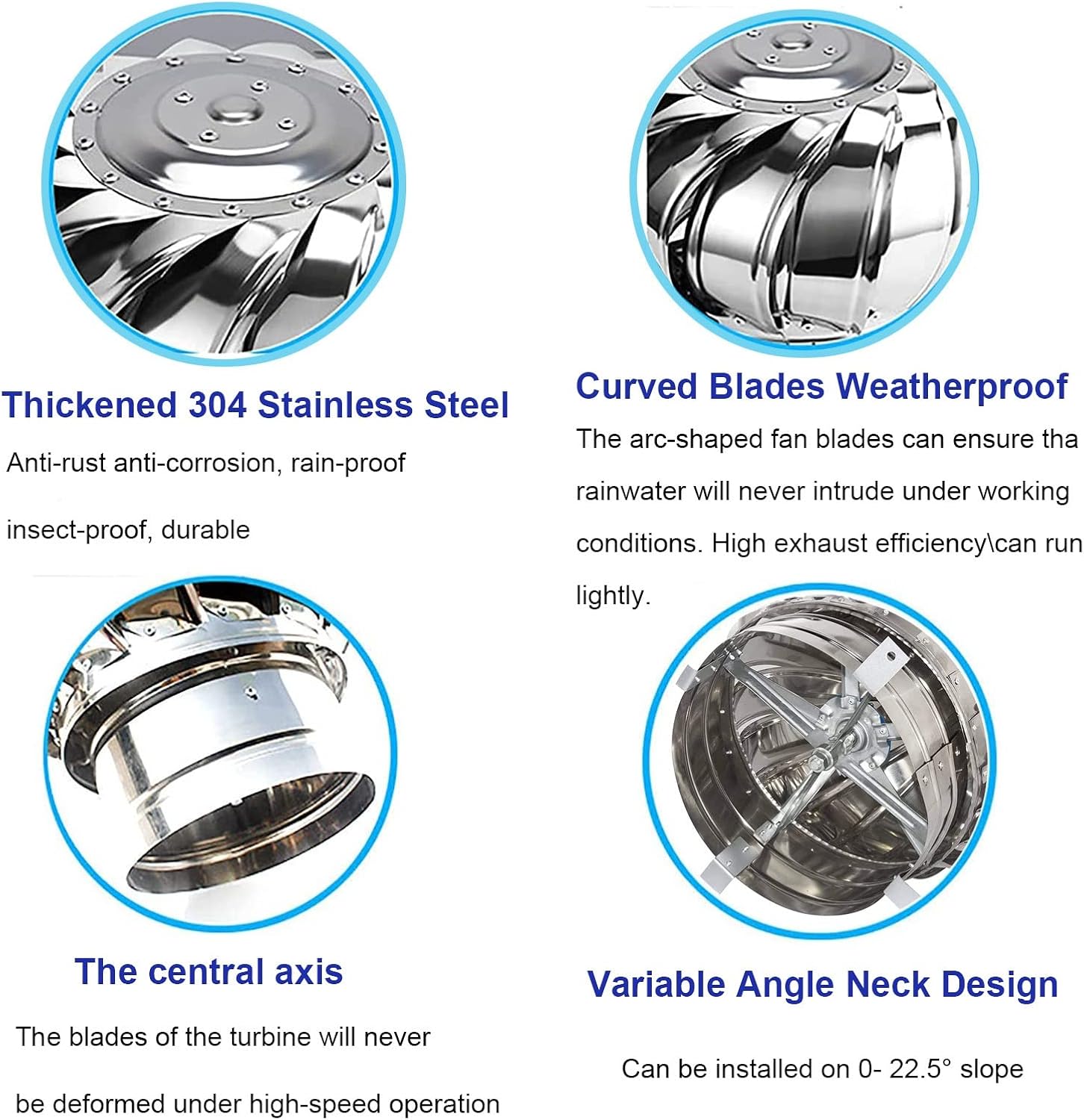 Roof Wind Turbines Cap Vent Round Internally Braced Wind Turbines, 304 Stainless Steel Roof Ventilator Air Outlet, 4 10 12 Inch, Easy to Install Unpowered Rotation Rainproof Ventilator