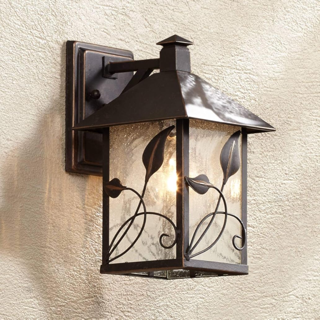 Franklin Iron Works French Garden Rustic Farmhouse Natural Cottage Outdoor Wall Light Fixture Bronze Lantern 10 1/2
