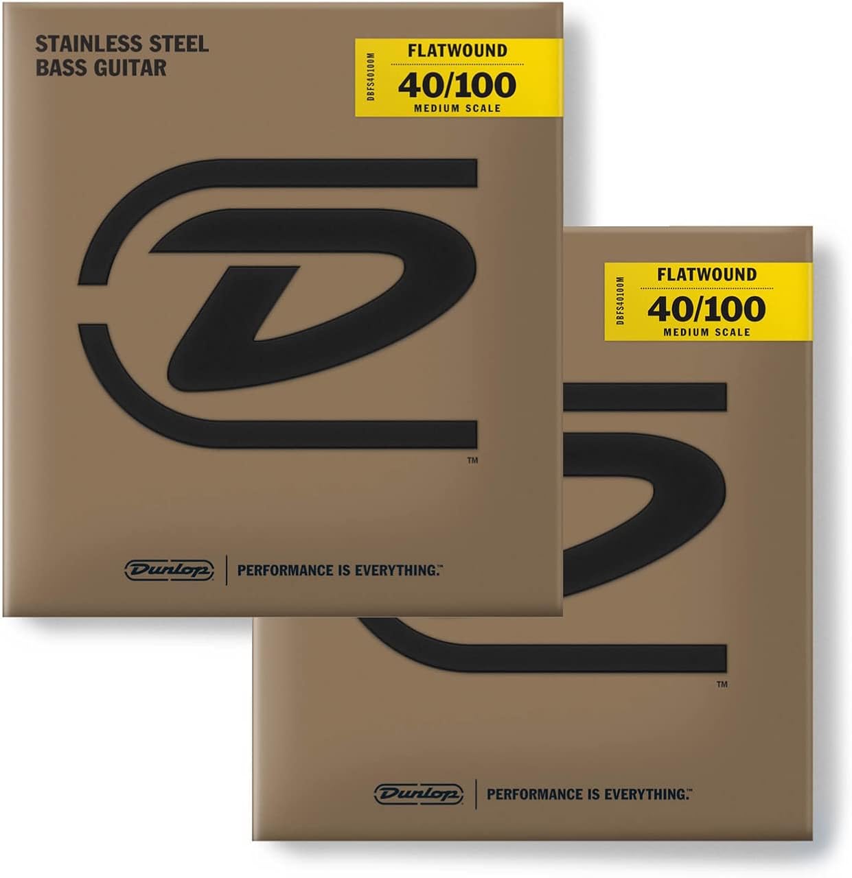 Dunlop DBFS40100M Stainless Steel Flatwound Bass Strings - Medium Scale, 40-100, 4 Strings/Set (2 Pack)