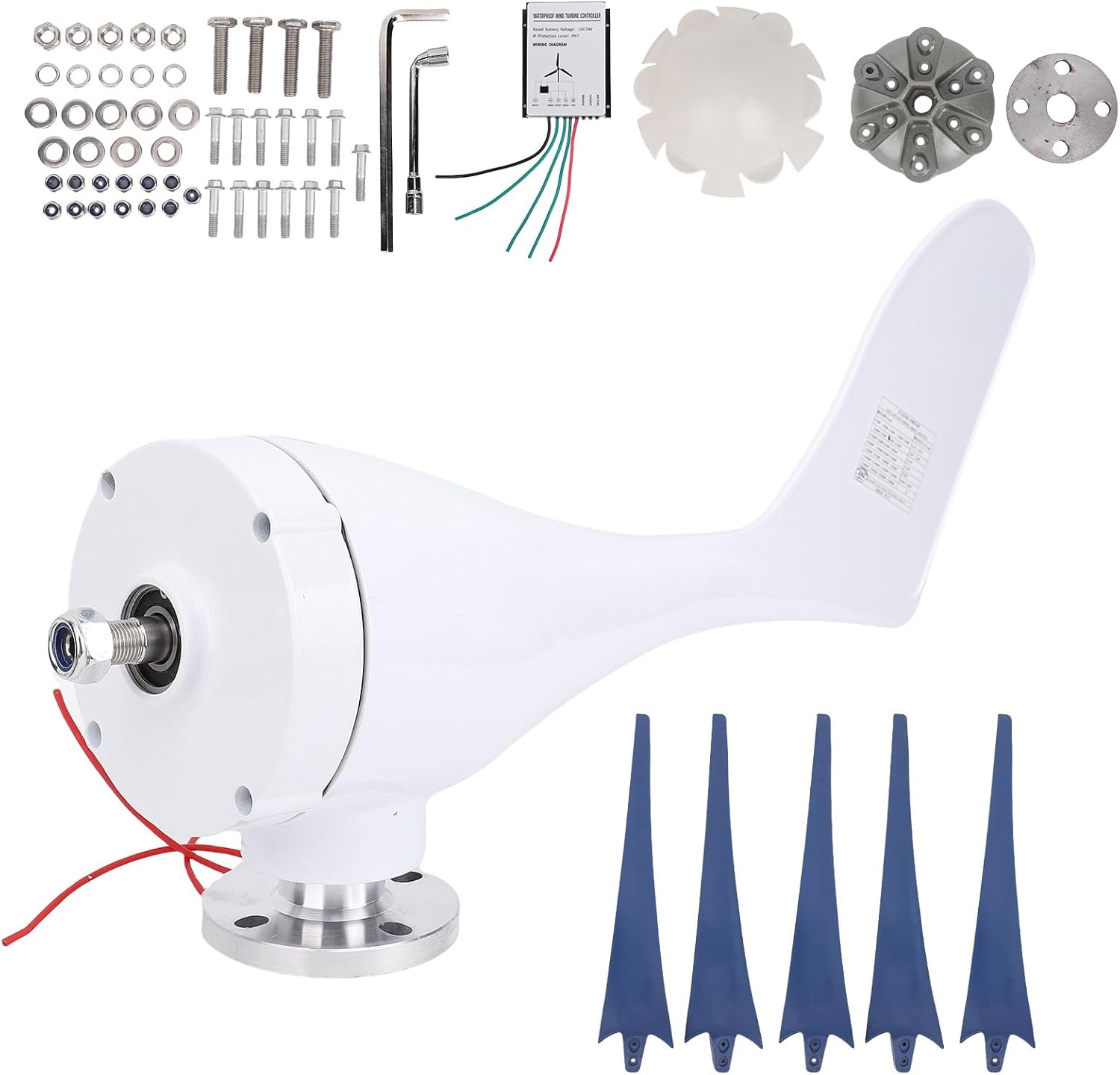 800W Wind Generator Kit 6 Blade Industrial Machinery Machine Professional Wind Turbines Small Windmill Generator (white 24V)