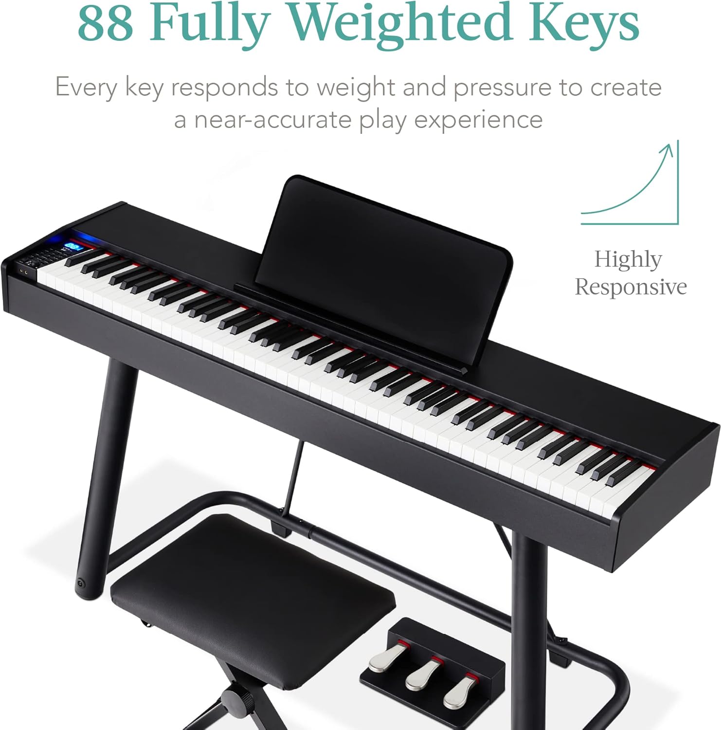 Best Choice Products 88-Key Weighted Full Size Digital Piano, Electronic Keyboard Set for All Experience Levels w/U-Stand, 3 Sustain Pedal Unit, Stool, Keyboard Cover, 2 Headphone Jacks