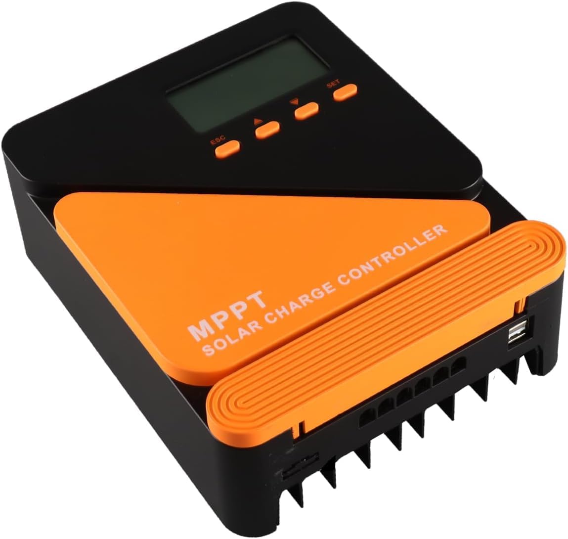 60A MPPT Solar Charge Controller 12V/24V Auto Adaptive - Dual Fans - Dual 5V/3A USB Charging Port, for LiFePO4, LA, Lithium, TL, Gel, Flooded, and AGM Battery