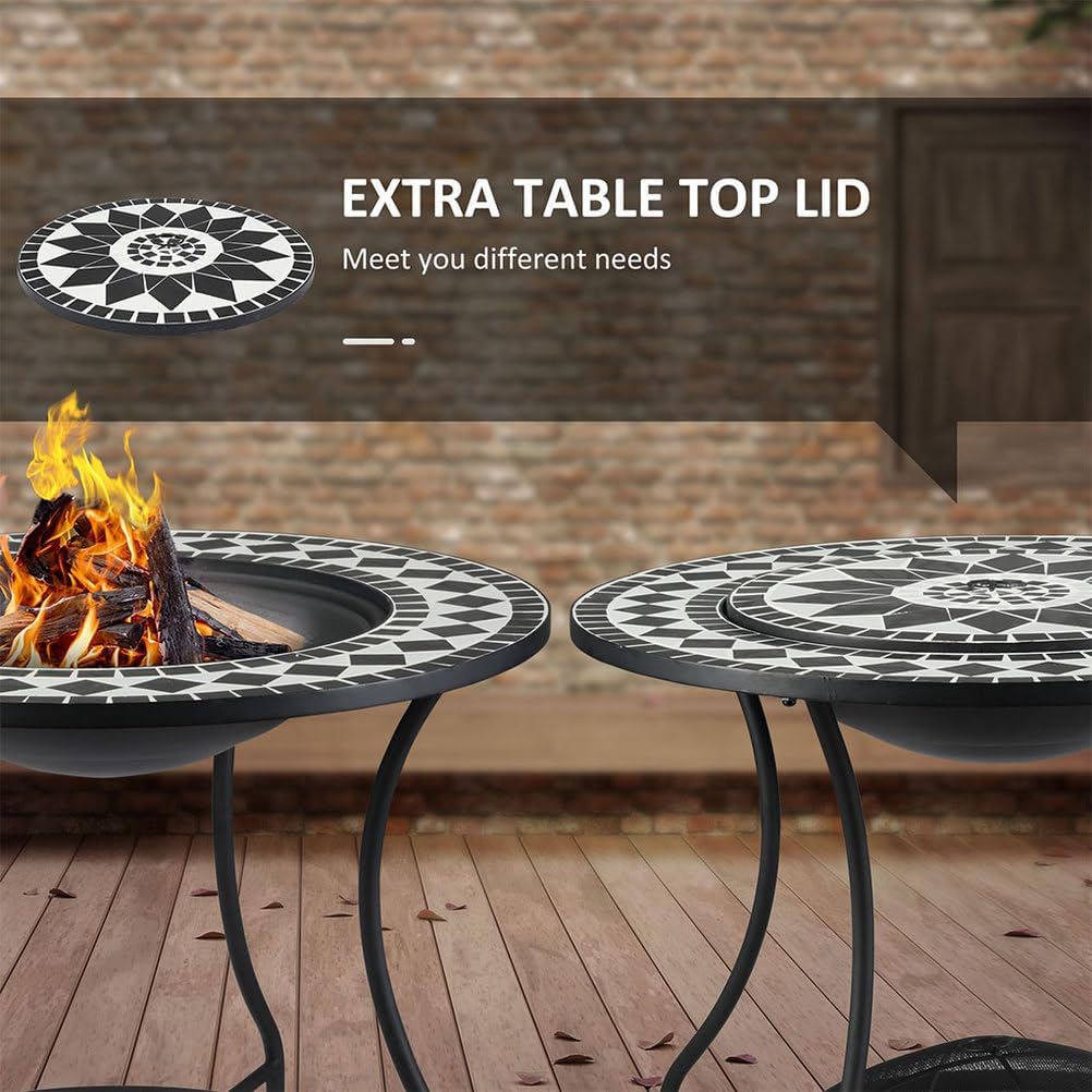 30 Inch Fire Pit, Durable Alloy Steel Fire Pits for Outside with Storage Shelf & Lid Outdoor Fire Pit Table, Cast Iron Wood Burning Firepit, for Outside Patio, Backyard Fireplaces