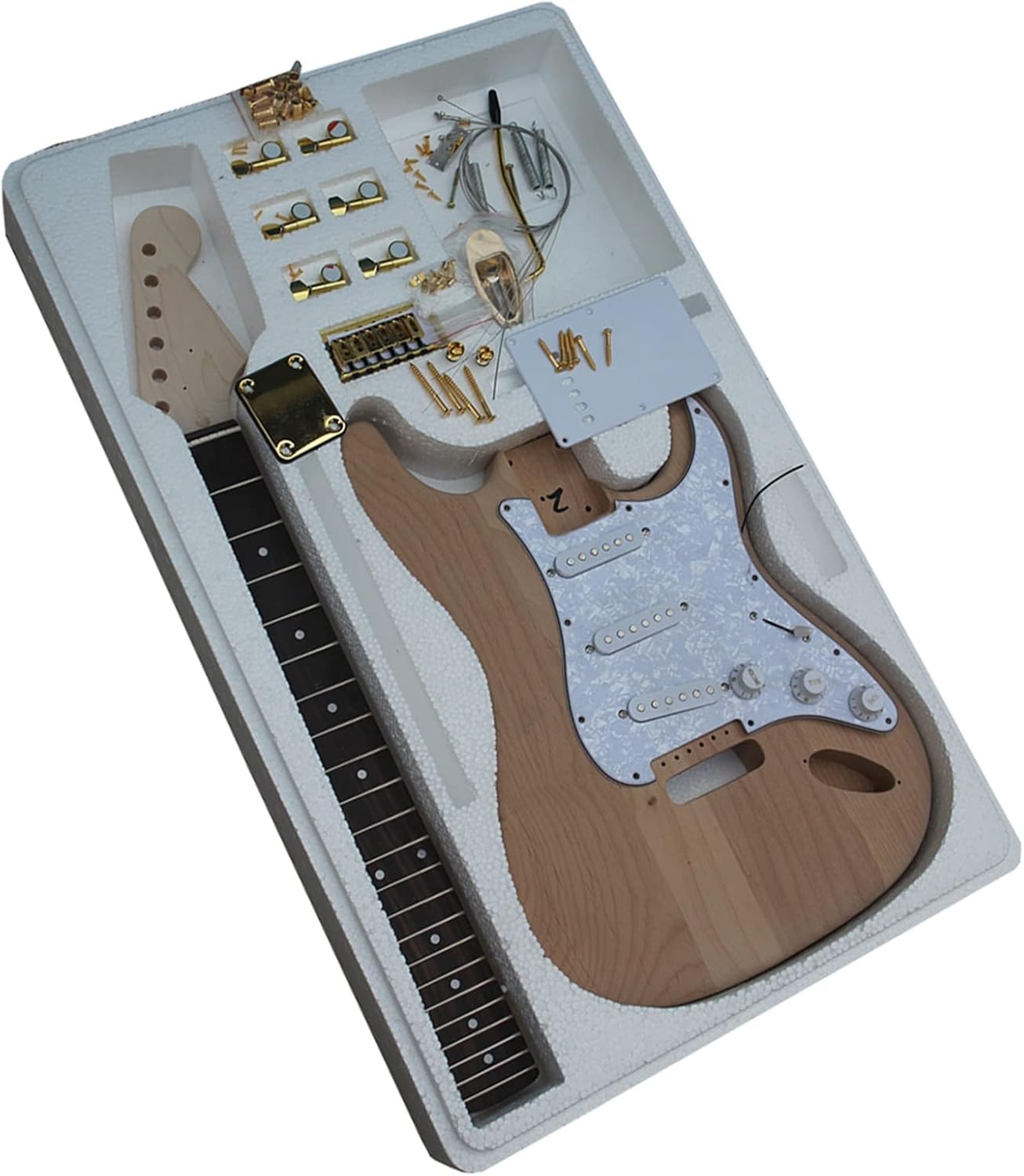 TSTS 6-String Electric Guitar Semi-Finished Products with A Full Set Gold Plated of Accessories Self-Assembly Unfinished Electric Guitar Kit