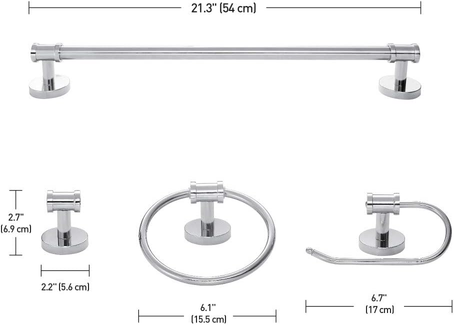 Globe Electric 51414 Freya 5-Piece All-in-One Bathroom Set, 3 Vanity Light with White Shades, Bar, Towel Ring, Robe Hook, Toilet Paper Holder, Chrome with Frosted Glass