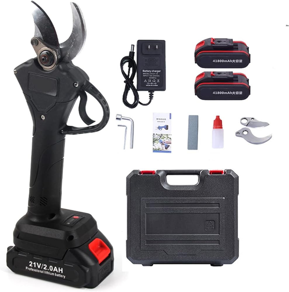 Electric Pruning Shears, Tree Branch Scissors Cordless Pruner Secateurs with Brushless Motor 2Pcs Rechargeable Lithium Battery, 25mm [0.98inch] Cutting Diammeter (Color : Black)