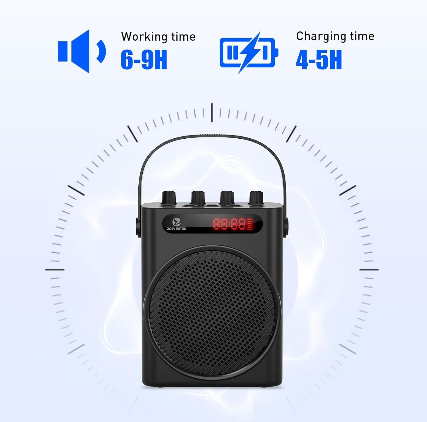 ZOWEETEK 60W Voice Amplifier with 2 Wireless Microphones,Portable Wireless Speaker with Microphone, Karaoke Machine,Portable Megaphone PA System,Wireless Voice Amplifier,Support TF Card,USB,Guitar,Aux