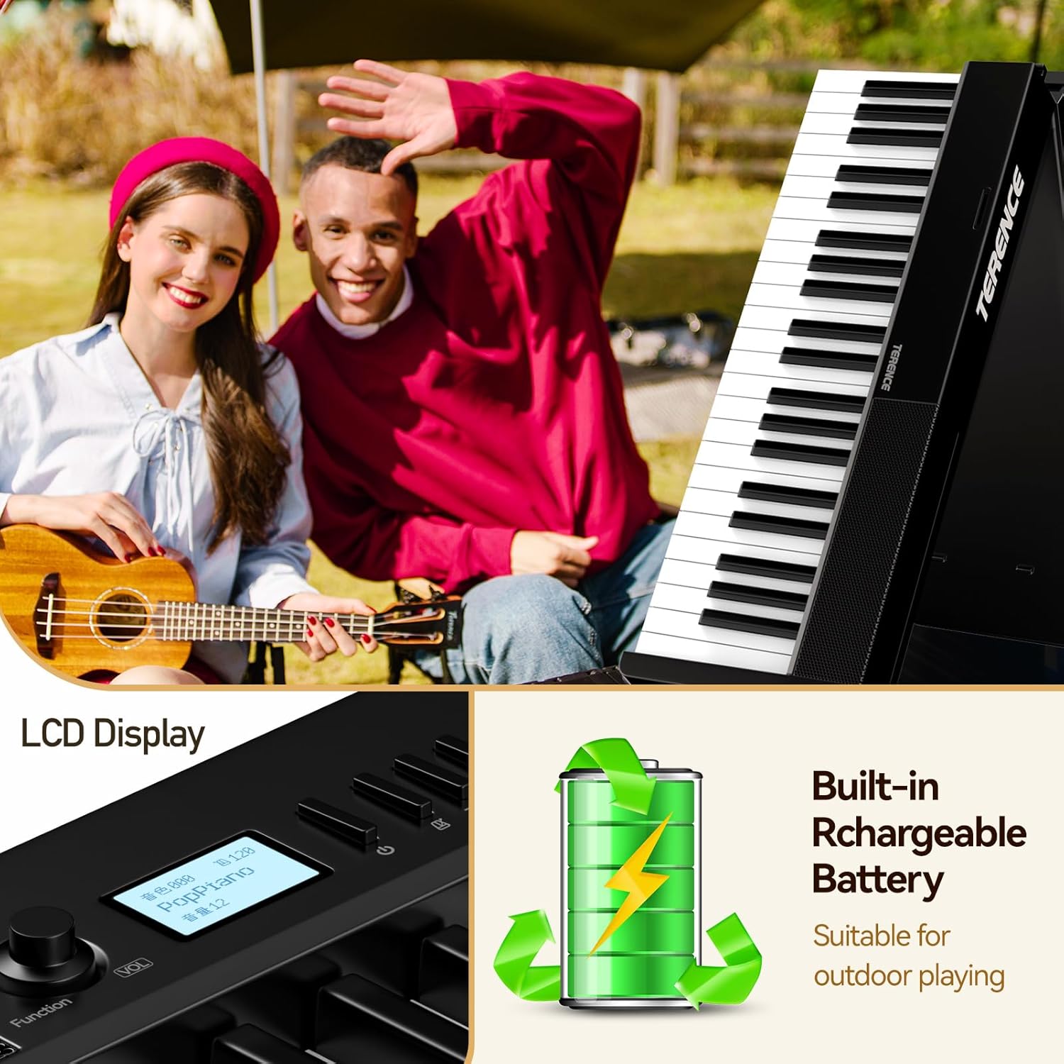 TERENCE V30 Digital Piano 88 Key Weighted Keyboard,Full Size Piano Keyboard with 2X5W Speakers,Music Stand and Sustain Pedal,Portable Folding Piano Gift Teaching for Beginners