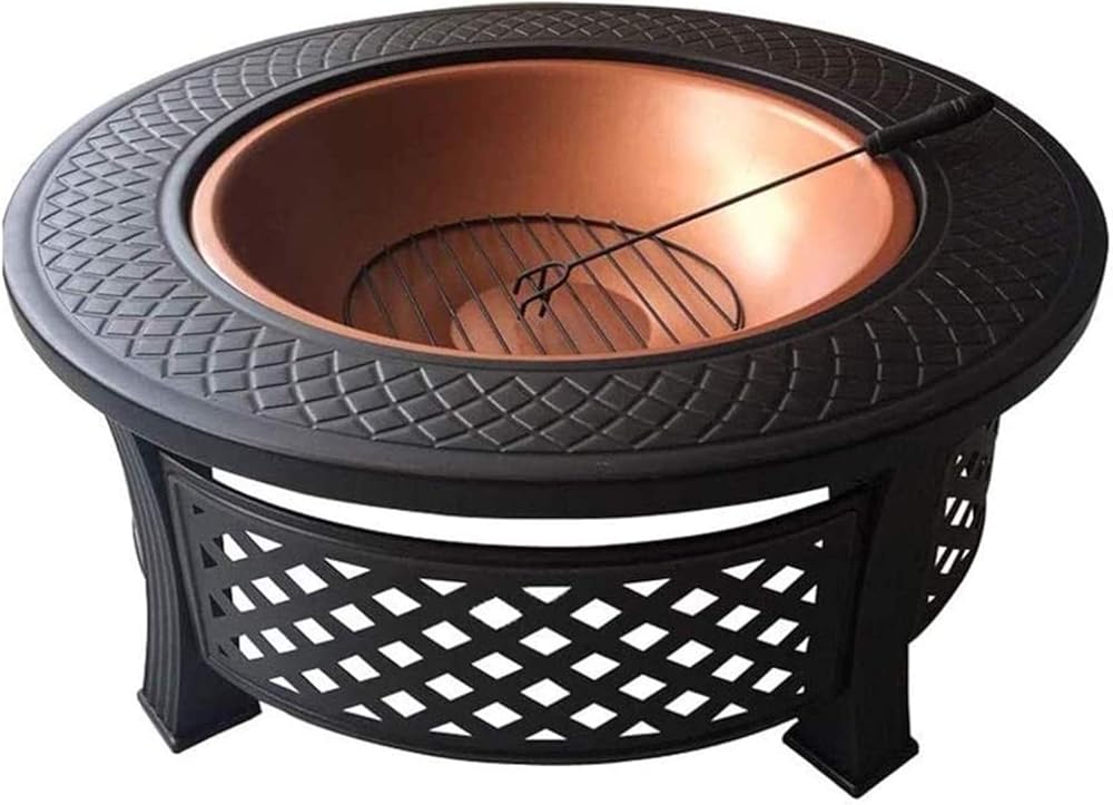 Outdoor Fire Pit Round Metal Firepit, Wood Burning Pit - includes Spark Screen - Great for Outdoor and Patio