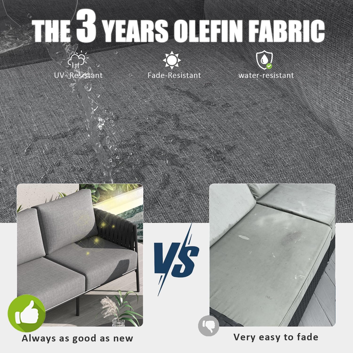 LayinSun 7 Piece Outdoor Furniture Set with Fire Pit Table, Modern Rope Woven Patio Conversation Sofa Set with Olefin Braid and Deep Seating