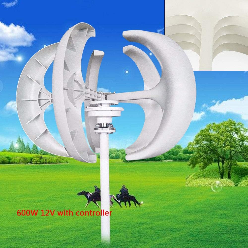 Modern Economy Turbine Wind Generator 5 Blades Vertical Wind Power Turbine Generator White Lantern Style with Charge Controller 600W 24V