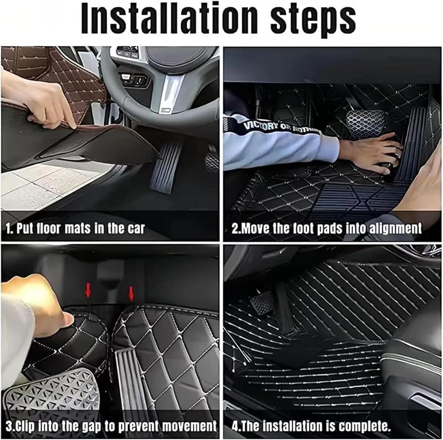 4 Pcs Leather Car Floor Mats for Audi A6 C6 2004 2005 2006 2007-2011, Custom Front Rear Row Foot Pads Liners Waterproof Anti-Slip Carpet Protection Interior Accessories,C/Black-Beige