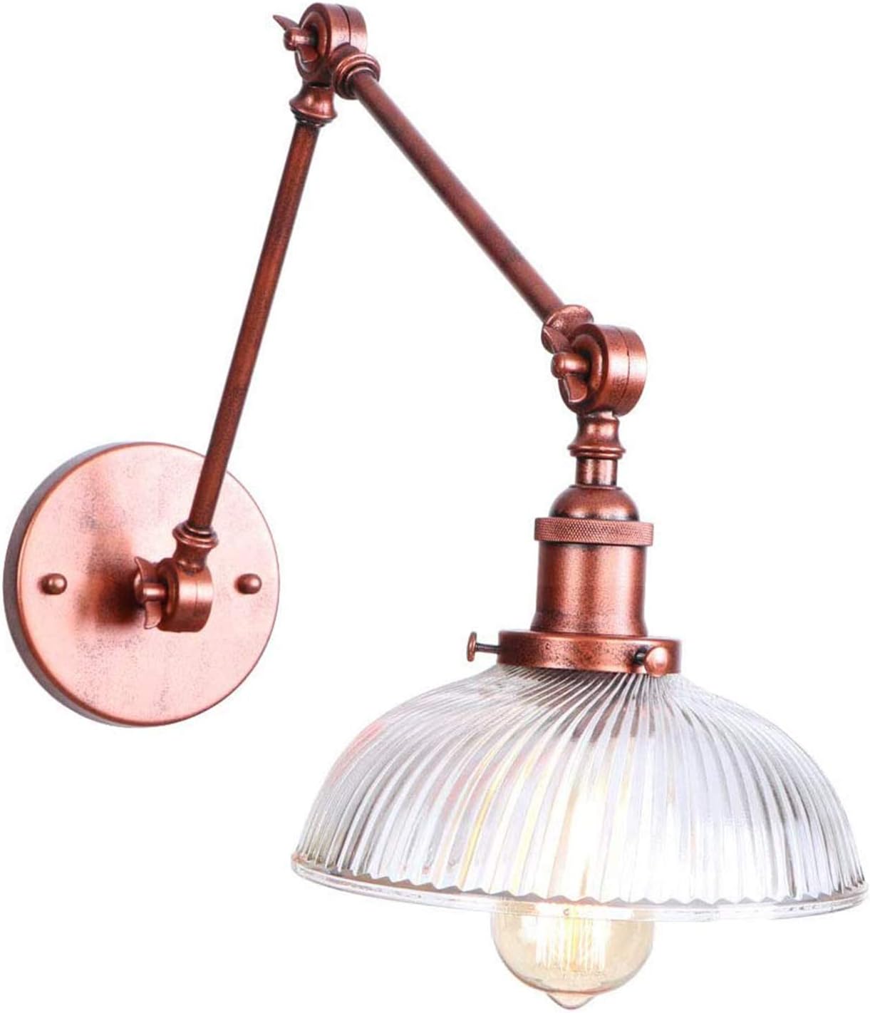 Swing Arm Wall Light Lamp Fixture Lighting Vintage Wall Sconces with Clear Globe Shade for Bedroom Living Room Restaurant Barn Warehouse, Rusty