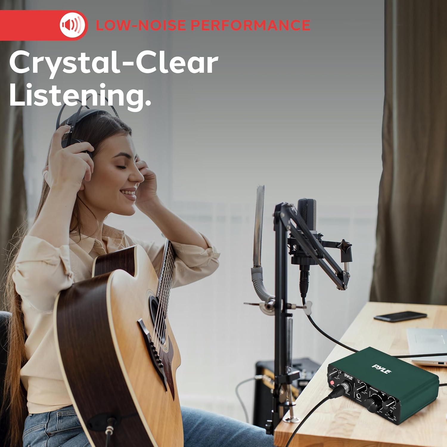 Pyle USB Audio Interface for Recording, Streaming & Podcasting – 2 Inputs 2 Outputs, 48V Phantom Power, 24bit/192kHz ASIO, Studio-Quality Sound, Rugged Metal Chassis - Compatible with Windows/Mac