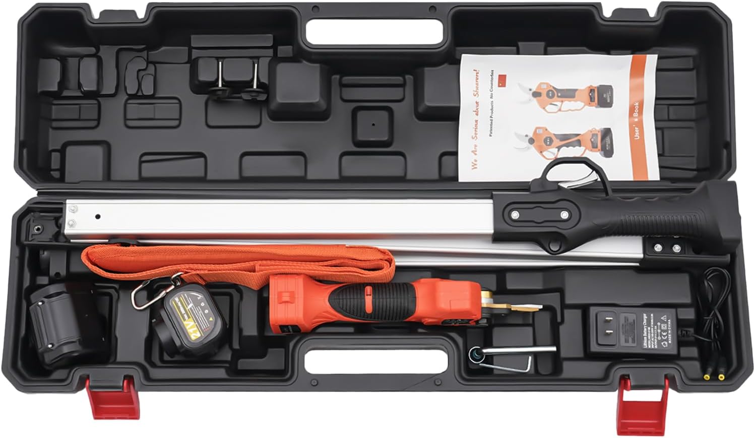 Cordless Electric Pruning Shears, 2 Pack 21V Lithium Battery, with Reach Extension Pole Tool Belt, Cutting Diameter, Titanium Plated SK5 Blades, LCD Display Screen