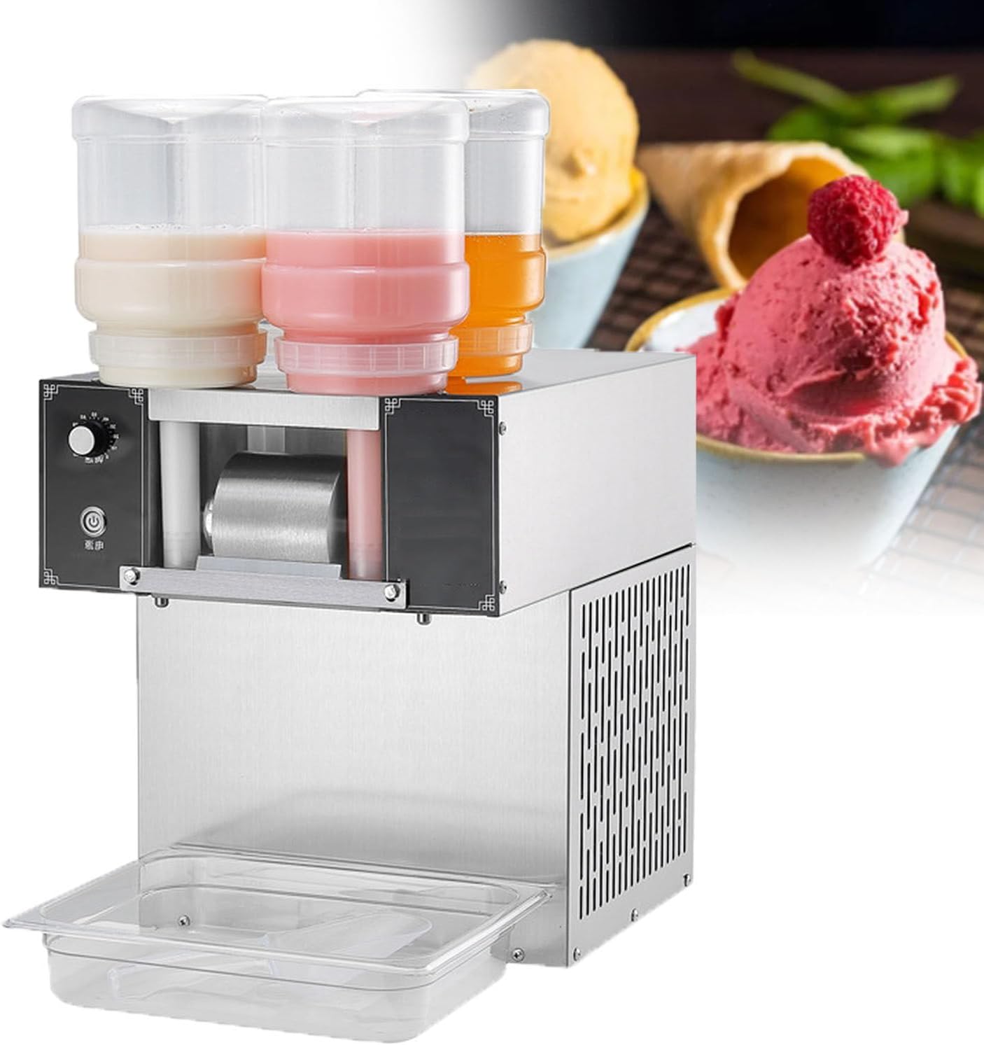 Commercial Ice Maker, Electric Flake Ice Shaving Machine, Stainless Steel Ice Crusher for Ice Cream Shop, 1200W