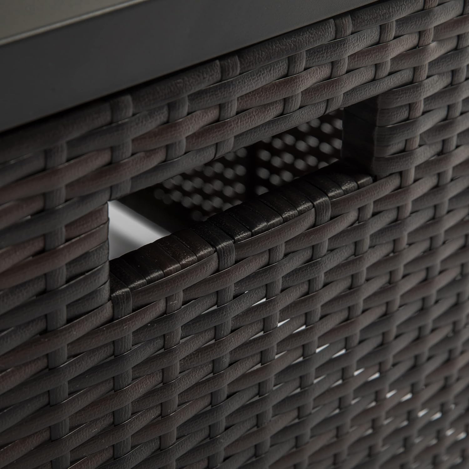 HomVent 32inch Wicker Patio Propane Firepit Table, 40,000 BTU Outdoor Wicker Propane Gas Fire Pit Coffee Tables with Ceramic Tile Tabletop, Glass Stones in Mixing Colors ＆ Cover for Garden (Small)