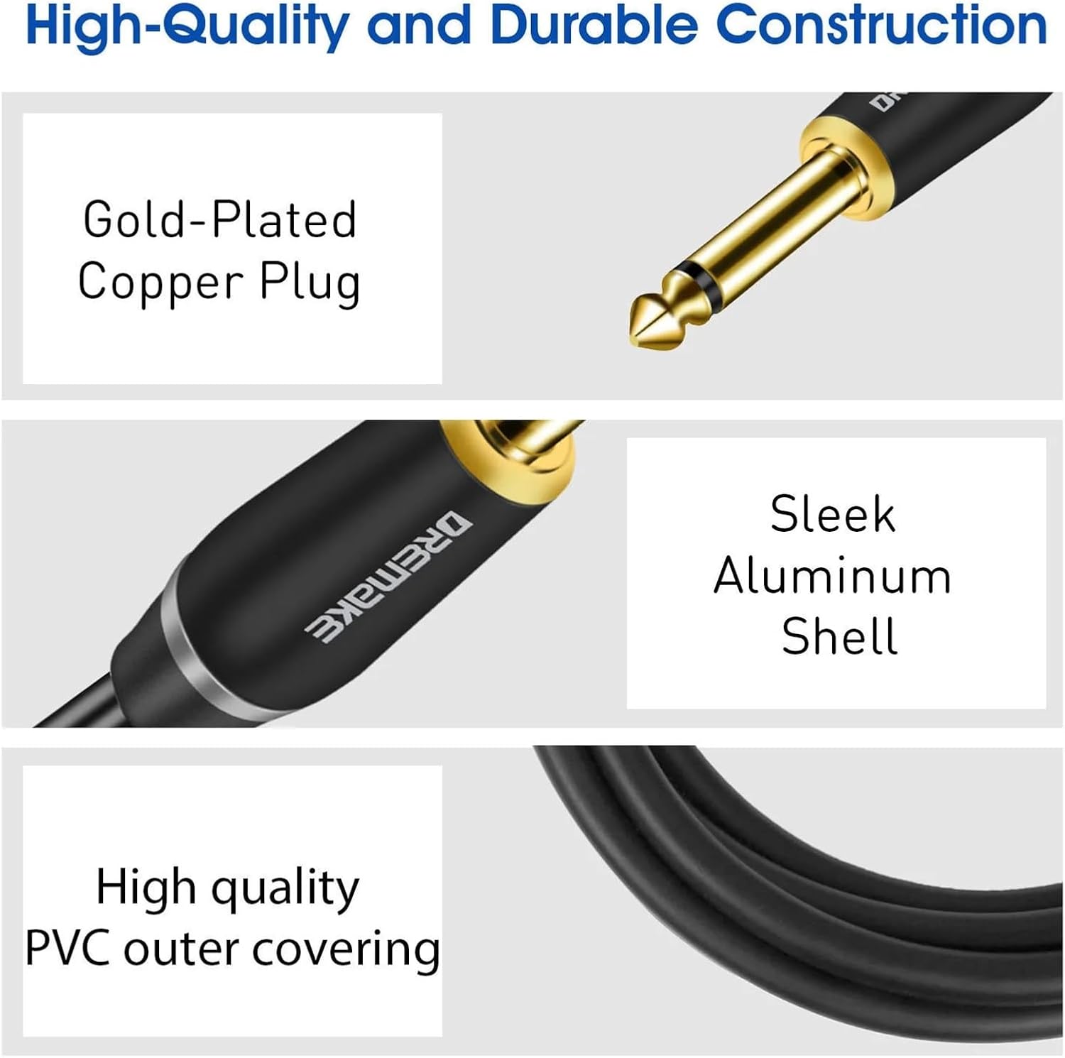 6.5mm TS Instrument Cable 1/4 Inch TS Right Angle to Right Angle Electric Guitar Bass Audio Cord for Keyboard Mixer Amp Ect(6.5mm-TS,1m)