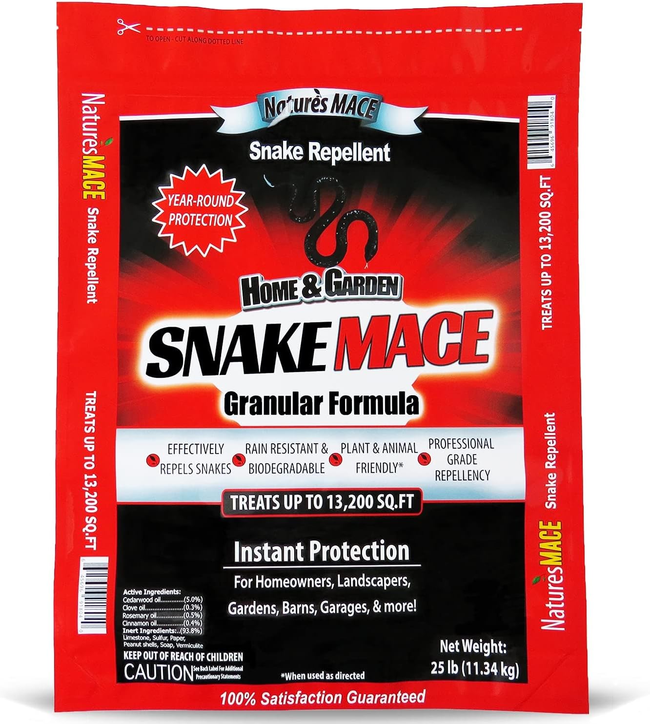 Nature’s MACE Snake Mace Granules, Snake Repellent for Outdoors, Keep Snakes Away, Home, Garden, Snake Deterrent, Plant Friendly, Pet Safe, Defense Granular Formula, Fast Acting, 25 Pounds